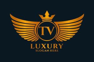 lettre d'aile royale de luxe tv crête logo couleur or vecteur, logo de victoire, logo de crête, logo d'aile, modèle de logo vectoriel. vecteur