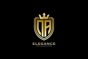 logo monogramme de luxe élégant initial na ou modèle de badge avec volutes et couronne royale - parfait pour les projets de marque de luxe vecteur