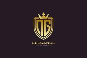 logo monogramme de luxe élégant initial ou modèle de badge avec volutes et couronne royale - parfait pour les projets de marque de luxe vecteur