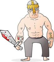 Freehand caricature dessinée guerrier avec épée vecteur
