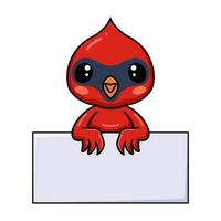 dessin animé mignon bébé oiseau cardinal avec signe vierge vecteur