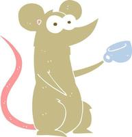 illustration en couleur plate de la souris avec une tasse de café vecteur