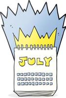 calendrier de dessin animé dessiné à main levée montrant le mois de juillet vecteur