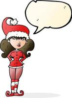 dessin animé santa s helper femme avec bulle de dialogue