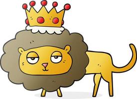 lion de dessin animé dessiné à main levée avec couronne vecteur