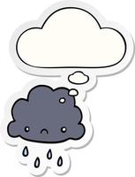 nuage d'orage de dessin animé et bulle de pensée comme autocollant imprimé vecteur