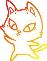 dessin de ligne de dégradé chaud chat de dessin animé confus vecteur