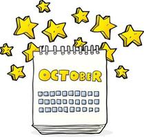 calendrier de dessin animé dessiné à main levée montrant le mois d'octobre vecteur