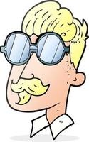 homme de dessin animé dessiné à main levée avec moustache et lunettes vecteur