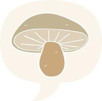 champignon de dessin animé et bulle de dialogue dans un style rétro vecteur