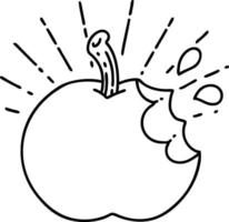 illustration d'une pomme mordue de style tatouage de ligne noire traditionnelle vecteur