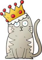 chat de dessin animé dessiné à main levée avec couronne vecteur