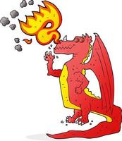 dessin animé à main levée dragon heureux respirant le feu vecteur