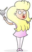 Freehand caricature dessinée femme se brosser les cheveux vecteur