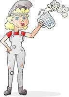 Freehand caricature dessinée femme qui travaille dur avec de la bière vecteur