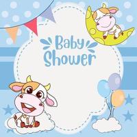 modèles d'invitation de douche de bébé avec vache mignonne vecteur