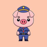 mignon cochon de police dessin animé doodle art dessiné à la main concept vecteur kawaii icône illustration