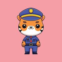 mignon police tigre dessin animé doodle art dessinés à la main concept vecteur kawaii icône illustration