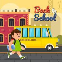 fille marche dans le concept d'autobus scolaire vecteur