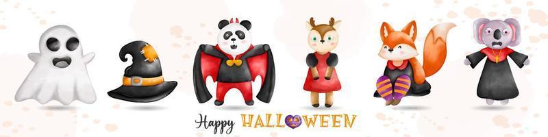 illustration de compositions d'animaux de vacances d'halloween. fantôme mignon, panda, cerf, renard, koala halloween vecteur