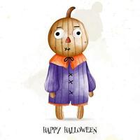 enfant en costume de citrouille d'halloween. joyeux halloween, illustration vectorielle aquarelle vecteur