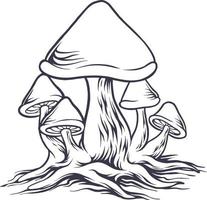 illustration monochrome drôle de champignons magiques vecteur