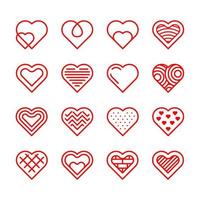 jeu d'icônes de ligne de forme de coeur d'amour vecteur