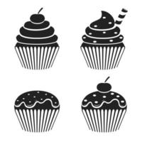 collection de jeu d'icônes de cupcake silhouette vecteur