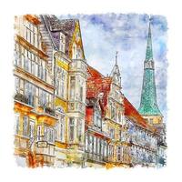 hameln allemagne croquis aquarelle illustration dessinée à la main vecteur