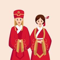 illustration de conception de personnage de mariage chinois vecteur