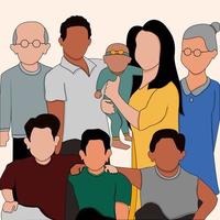 illustration vectorielle familiale interracial de couleur de peau grand-père, grand-mère, père, mère, enfants et petits-enfants vecteur