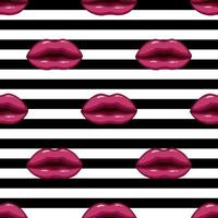 lèvres roses de modèle sans couture sur fond rayé vecteur