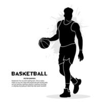 silhouette noire du basketteur masculin tenant le ballon. illustration vectorielle vecteur