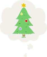 arbre de noël dessin animé et bulle de pensée dans un style rétro vecteur