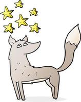 loup de dessin animé dessiné à main levée avec des étoiles vecteur