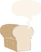 dessin animé miche de pain et bulle de dialogue dans un style rétro vecteur