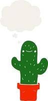 dessin animé cactus et bulle de pensée dans un style rétro vecteur