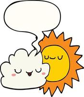 dessin animé soleil et nuage et bulle de dialogue vecteur