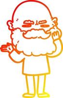 ligne de gradient chaud dessinant un homme de dessin animé avec une barbe fronçant les sourcils vecteur