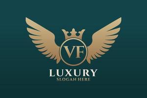 lettre d'aile royale de luxe vf crête logo couleur or vecteur, logo de victoire, logo de crête, logo d'aile, modèle de logo vectoriel. vecteur