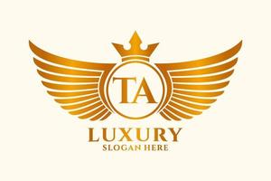 lettre d'aile royale de luxe ta crête logo couleur or vecteur, logo de victoire, logo de crête, logo d'aile, modèle de logo vectoriel. vecteur