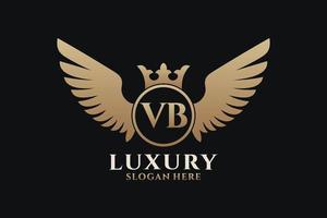 lettre d'aile royale de luxe vb crête vecteur de logo couleur or, logo de victoire, logo de crête, logo d'aile, modèle de logo vectoriel.