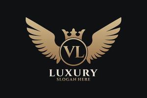 lettre d'aile royale de luxe vl crête logo couleur or vecteur, logo de victoire, logo de crête, logo d'aile, modèle de logo vectoriel. vecteur