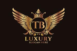 luxe royal aile lettre tb crête or couleur logo vecteur, logo de victoire, logo de crête, logo d'aile, modèle de logo vectoriel. vecteur