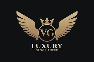 lettre d'aile royale de luxe vg crête logo couleur or vecteur, logo de victoire, logo de crête, logo d'aile, modèle de logo vectoriel. vecteur