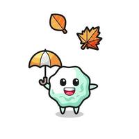 dessin animé du mignon chewing-gum tenant un parapluie en automne vecteur