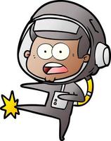 dessin animé surpris astronaute donnant des coups de pied vecteur