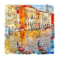 venezia italie croquis aquarelle illustration dessinée à la main vecteur