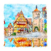 rothenburg allemagne croquis aquarelle illustration dessinée à la main vecteur