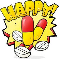 Pilules du bonheur cartoon dessiné à main levée vecteur